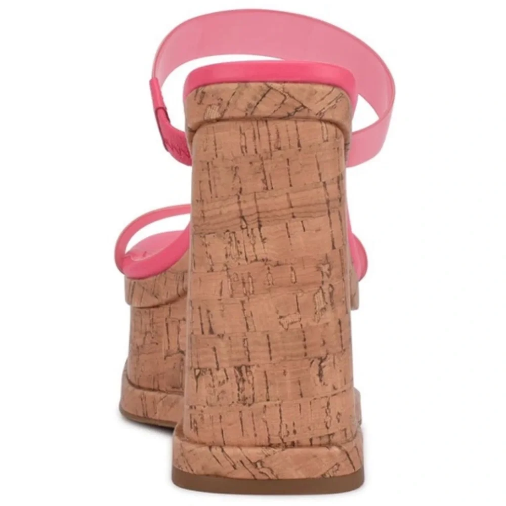 Nine West Rapps Pink Platform Faux Cork Wedge Sandal Size 8.5